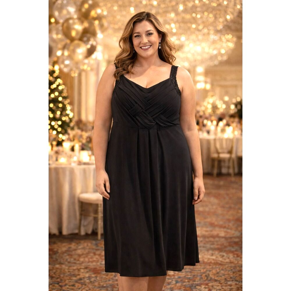 Jessica Howard Black Sleeveless Sequined Dress - Size 16